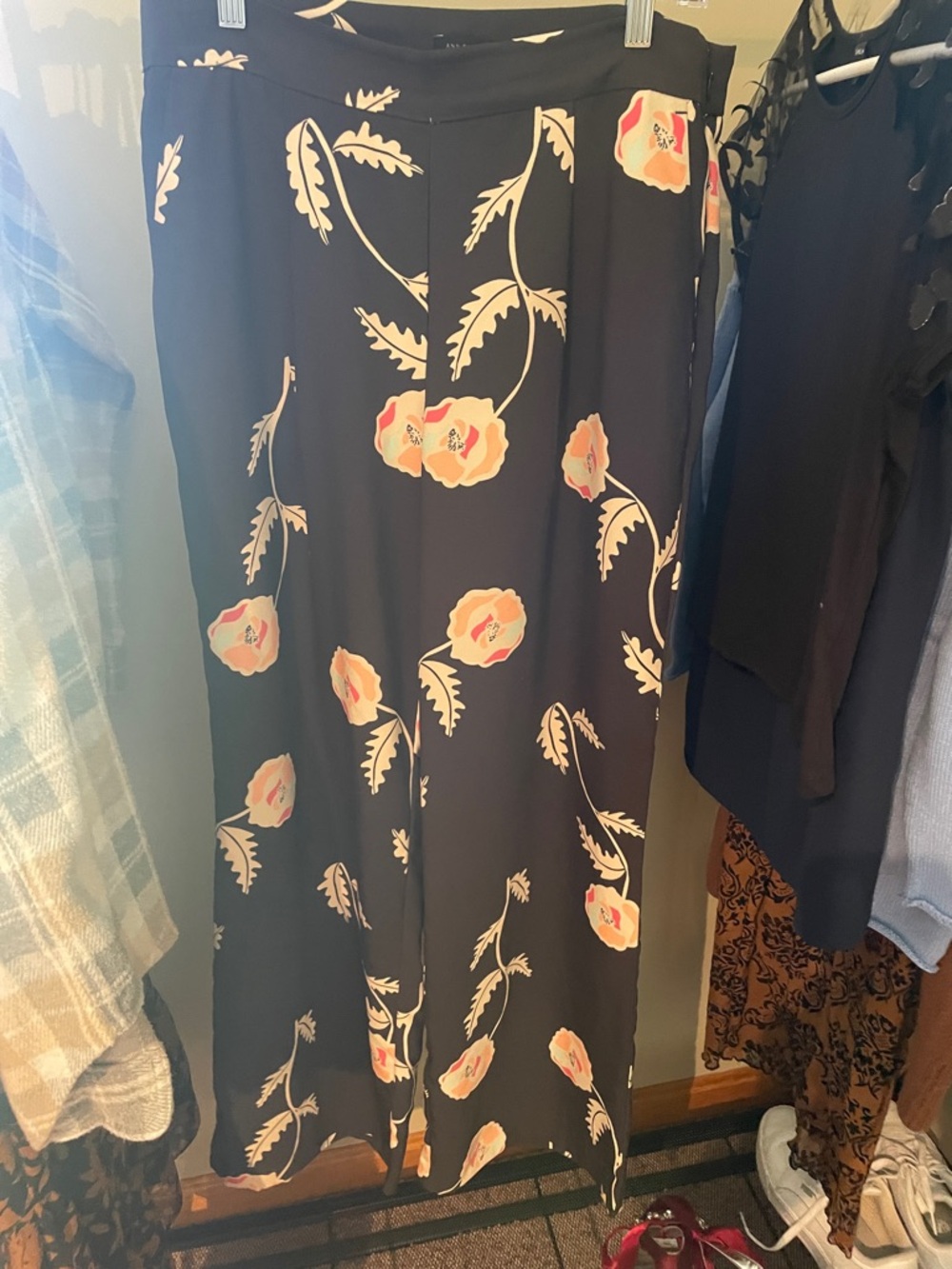 Ann Taylor Black Maxi Dress with Pink Floral Print